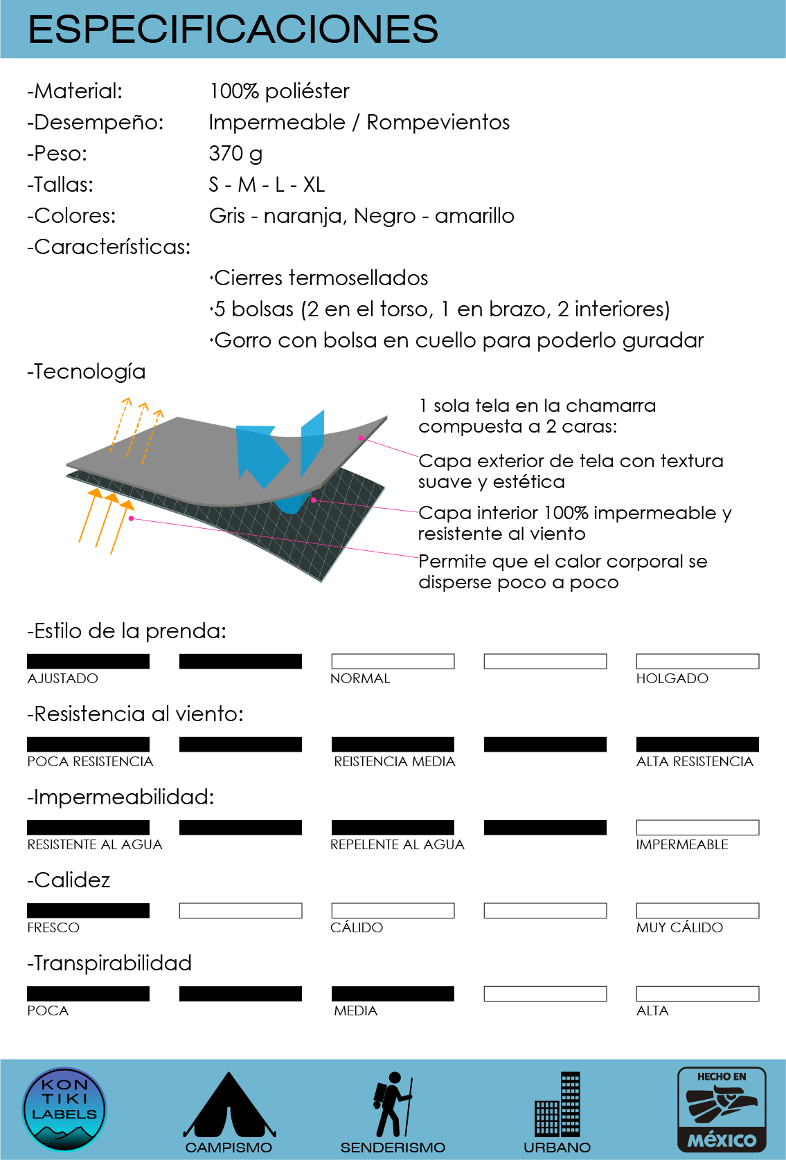 Chamarra Impermeable Outdoor Gris de Hombre para Campismo, Senderismo y Ciudad Laca-GR