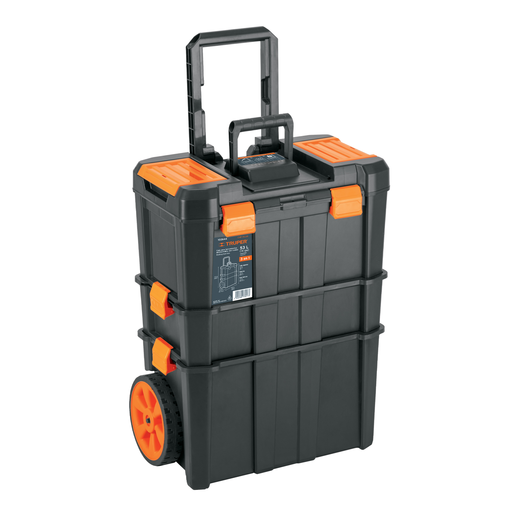 CAJA PARA HERRAMIENTAS 19"x25" 3 EN 1, DESMONTABLE CON RUEDAS, Truper 102644