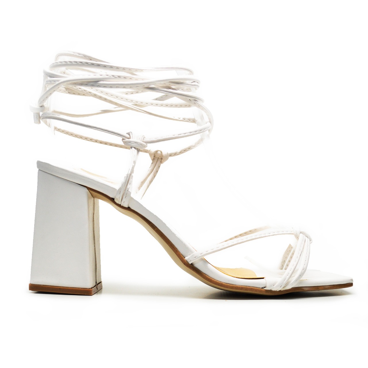 Sandalia Zapatilla Tacón Altura 8 cm Tiras Gladiador Blanco