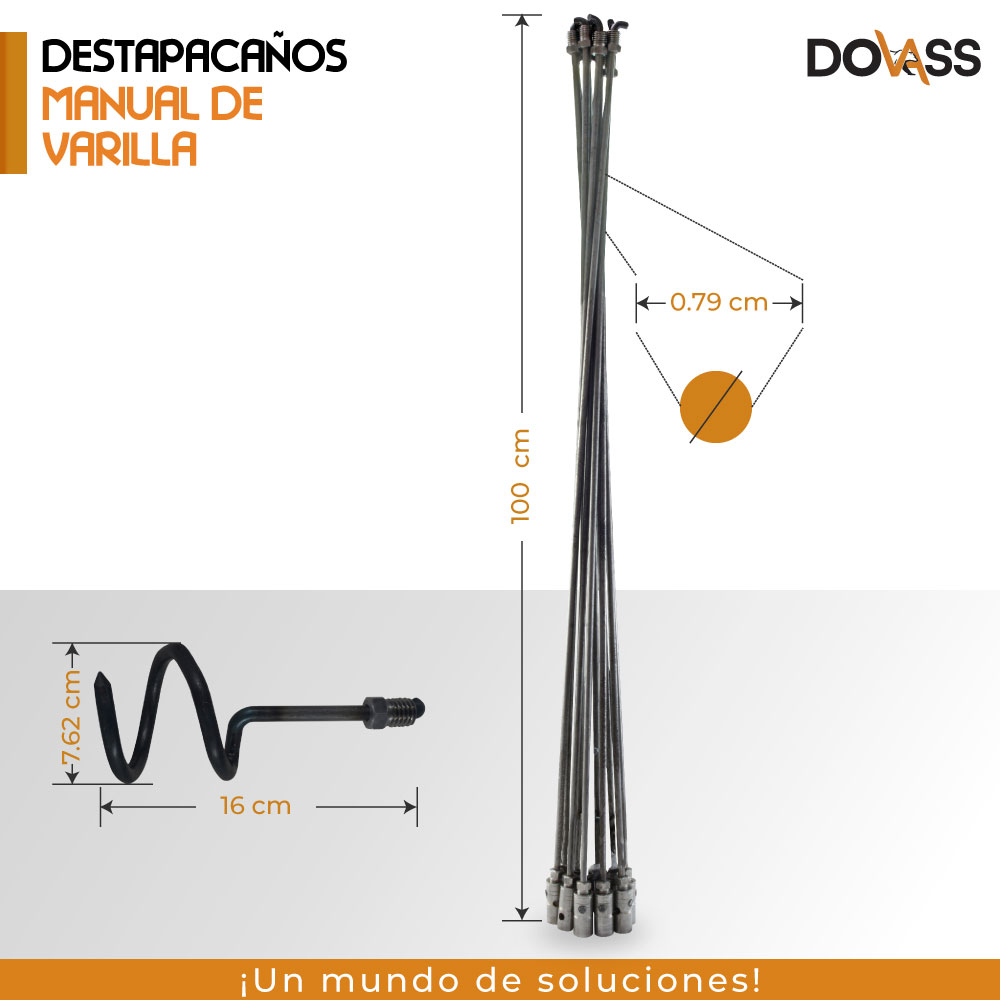 Destapacaños Manual De Varillas Aceradas Para Tubería Simple y efectiva para desbloquear obstrucciones Para Destapar Cañería De Lavabos, Fregaderos, Vertederos, Duchas Y Bañeras, 1/4", 6.35 mm