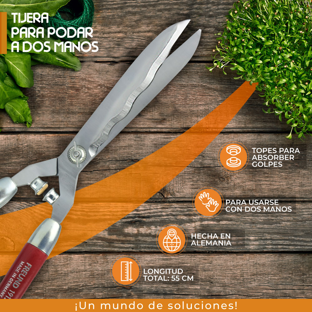 Gimex Tijera Para Podar 2 Manos "Freund" - Acero Forjado Cromo Duro - Hecho en Alemania - Diseñado Para Maximizar El Control Y La Seguridad Durante La Poda, Longitud de la hoja 240 mm