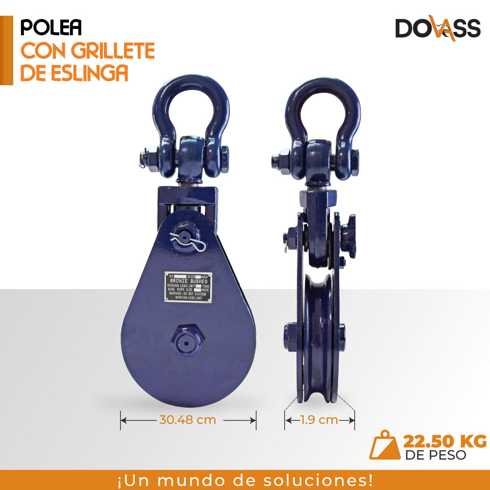 Polea con grillete de Eslinga Capacidad 8 Toneladas Polea 30.48cm Cuerda 3/4 Pulgadas Azul con Rojo