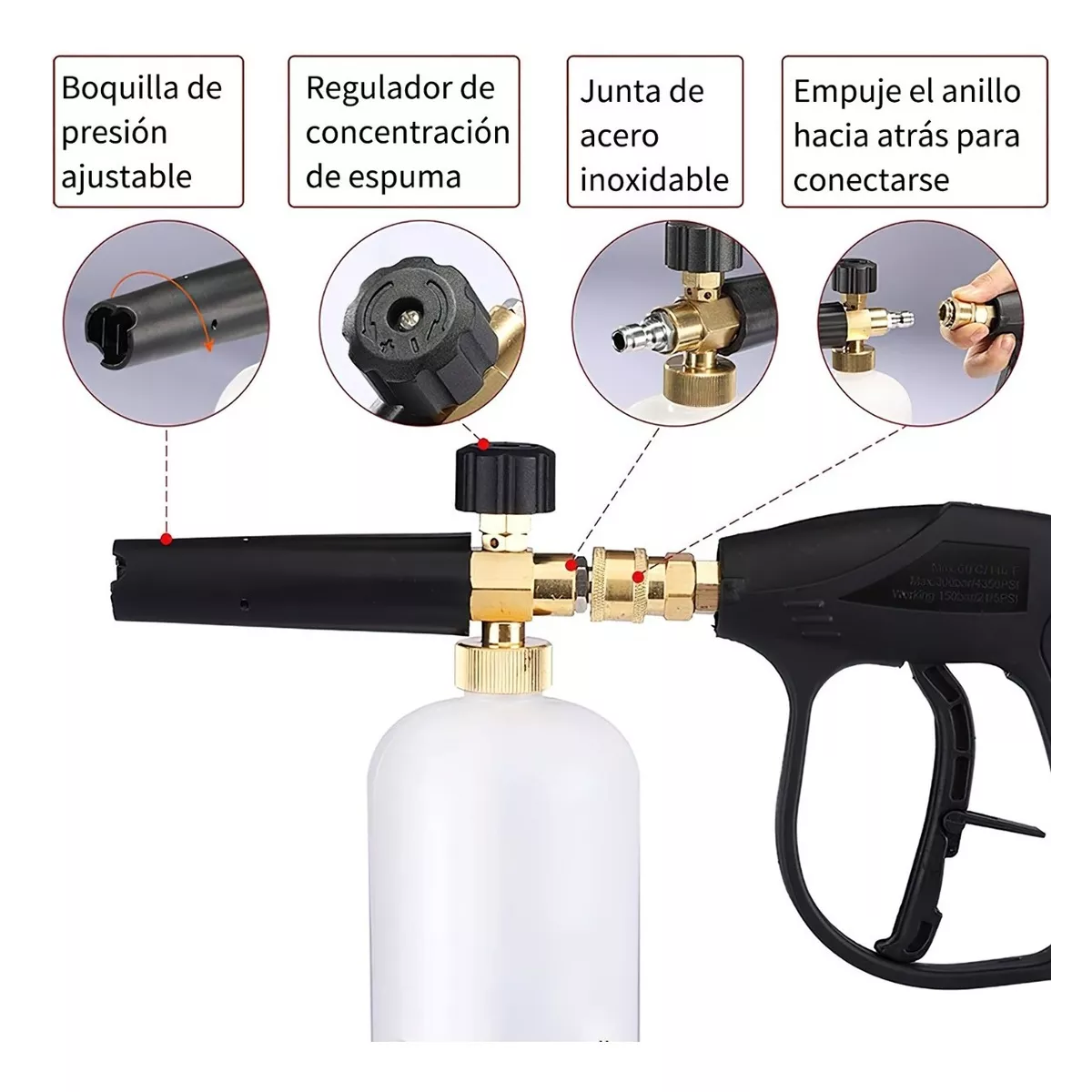 Kit De Pistola Espumadora Para Hidrolavadora Con Boquillas