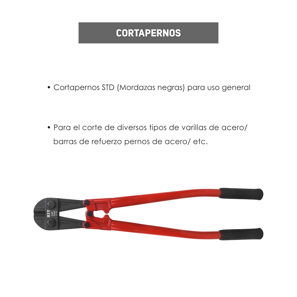 Karlen Cortapernos STD HIT  Para Uso General Hoja de Acerto Mango de Goma Ideal Para Cortar Varillas De Construcción Y Pernos De Acero Suave Color Rojo Longitud total 24 Pulgadas (60cm)  Capacidad de corte 10 mm