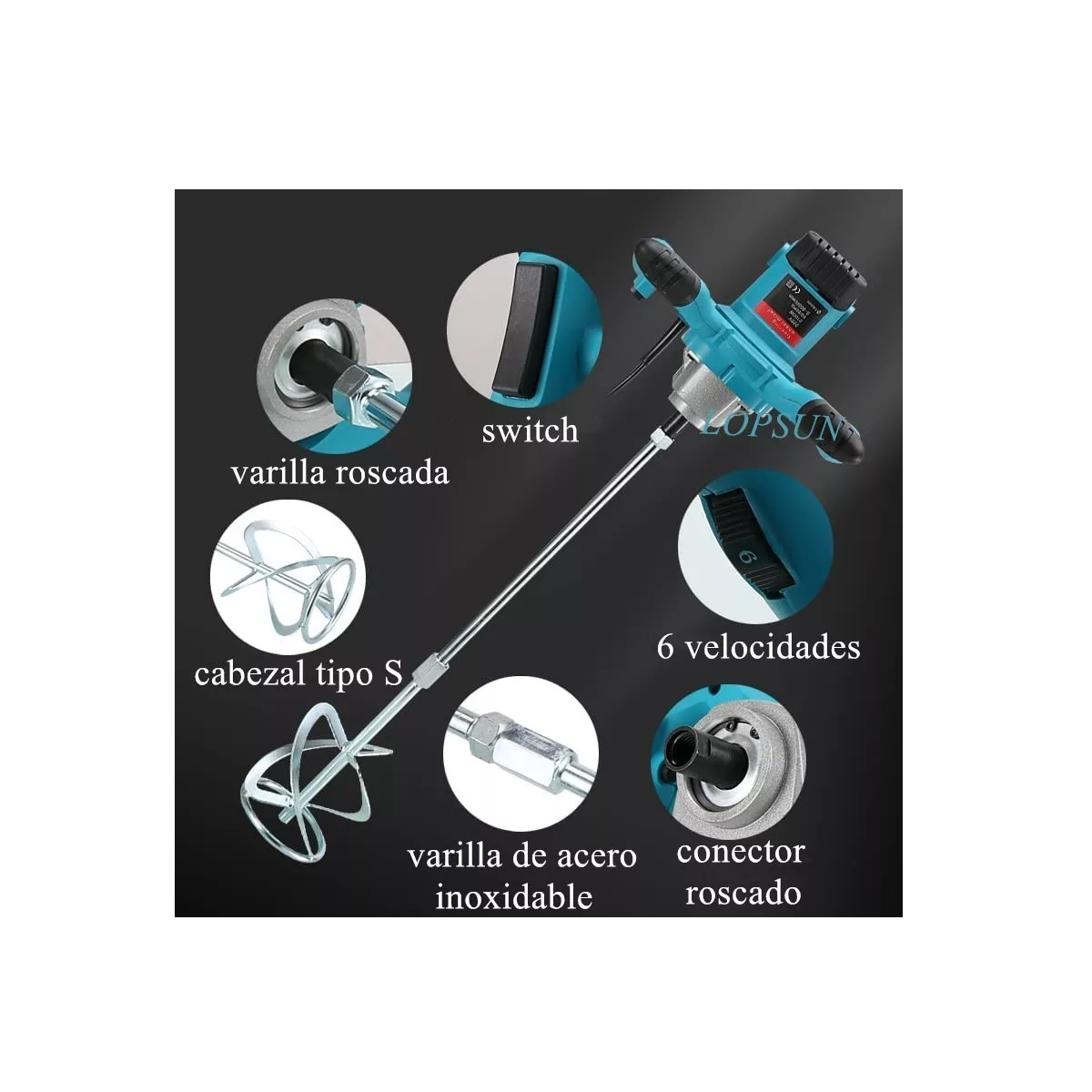 Mezcladora Eléctrica De Cemento Pintura 6 Velocidades 2100w