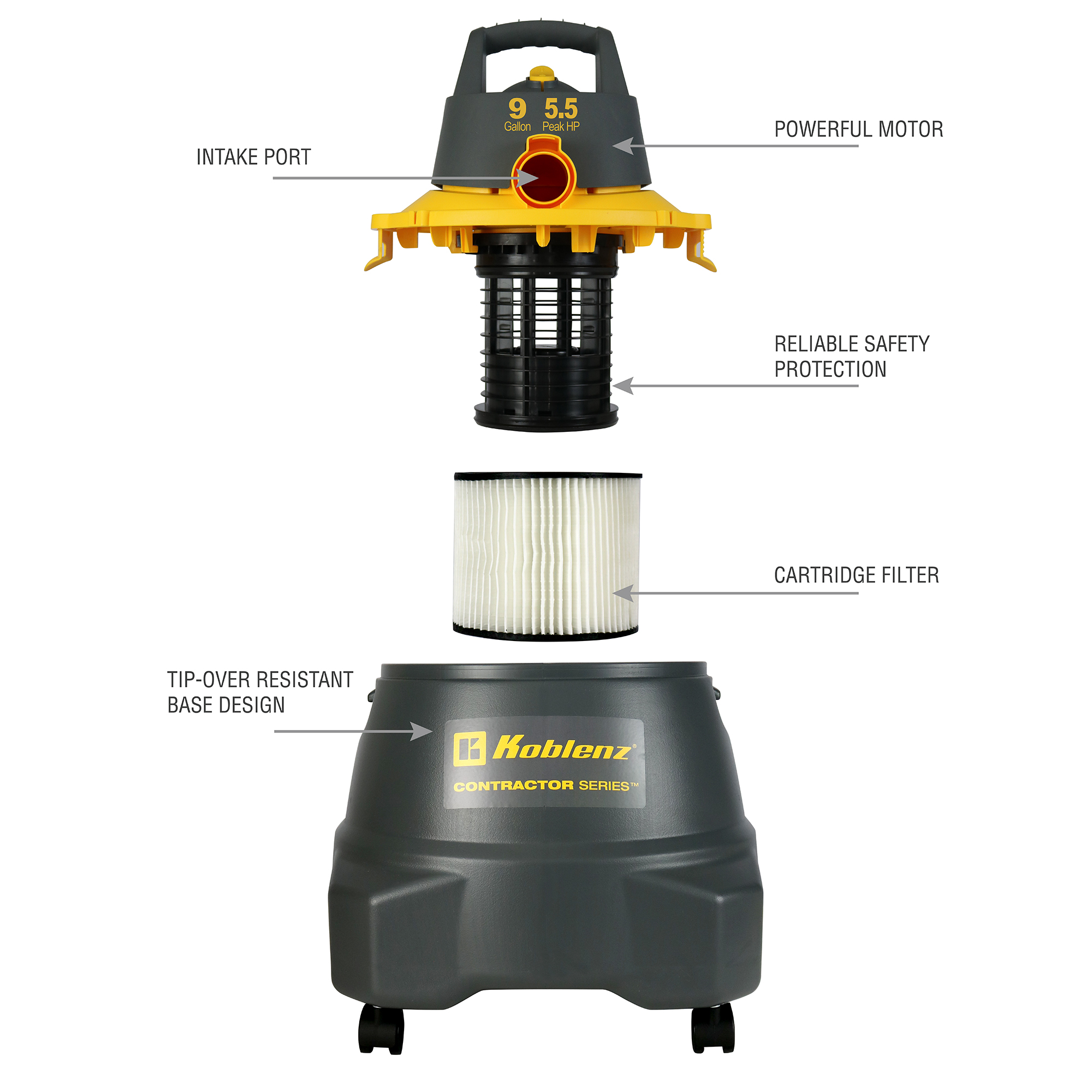 Aspiradora de uso Rudo Koblenz WD-9 C212 9 Gal. para Taller Gris.