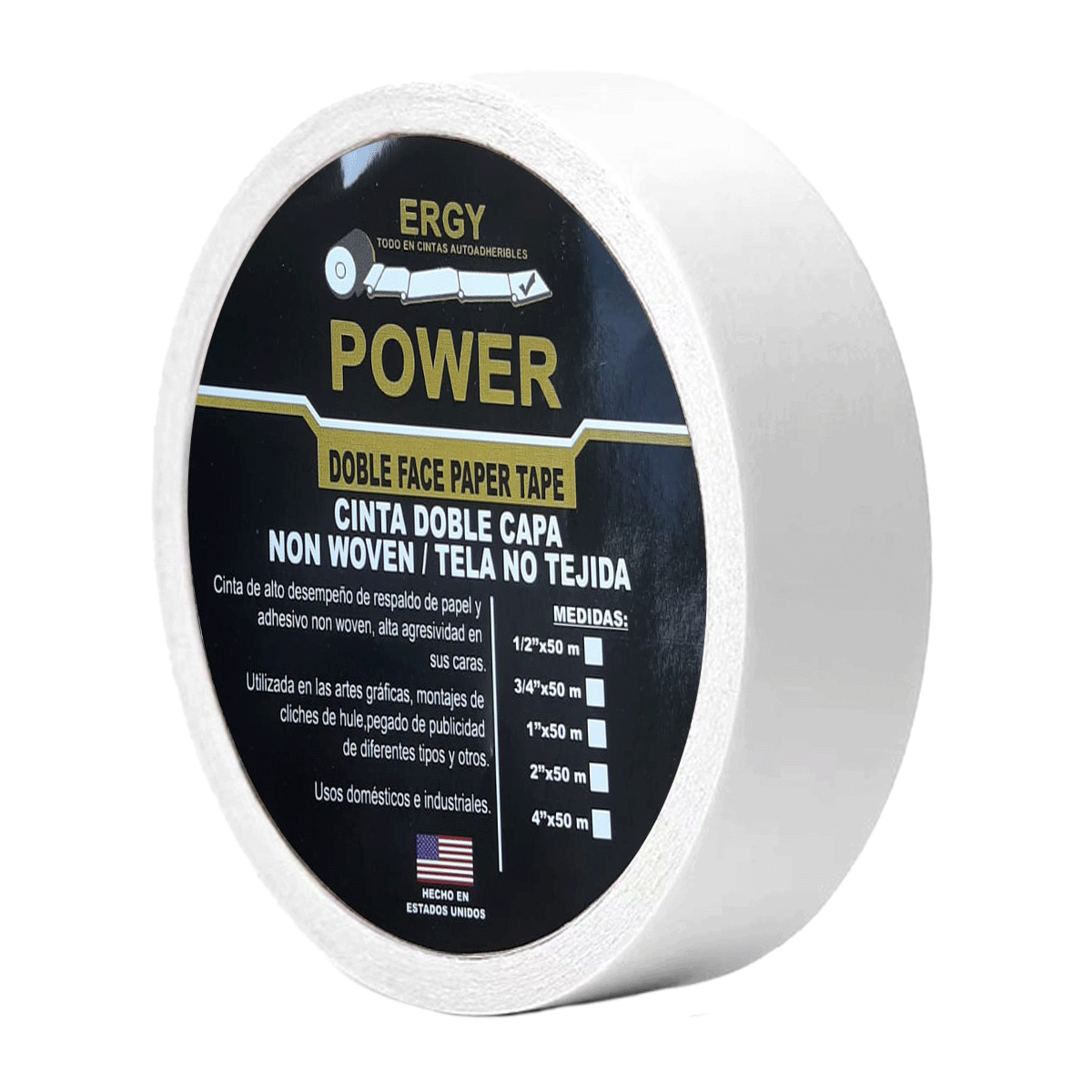 Cinta para alfombra masking doble cara papel Non Woven ERGY. 1/2" (12 mm) x 50 m.