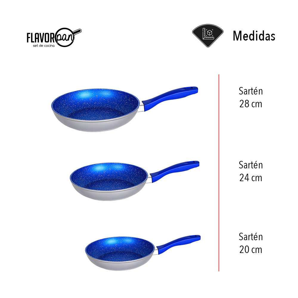 JUEGO DE 3 SARTENES DE ZAFIRO 20, 24, 28 CMS FLAVOR PAN