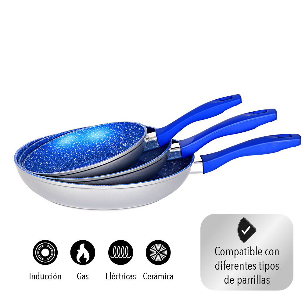 JUEGO DE 3 SARTENES DE ZAFIRO 20, 24, 28 CMS FLAVOR PAN