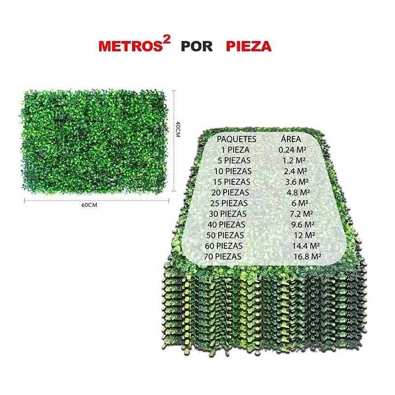Muro Verde Follaje Artificial Sintético 60x40cm 20 Pzs