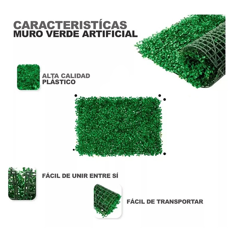 Muro Verde Follaje Artificial Sintético 60x40cm 20 Pzs