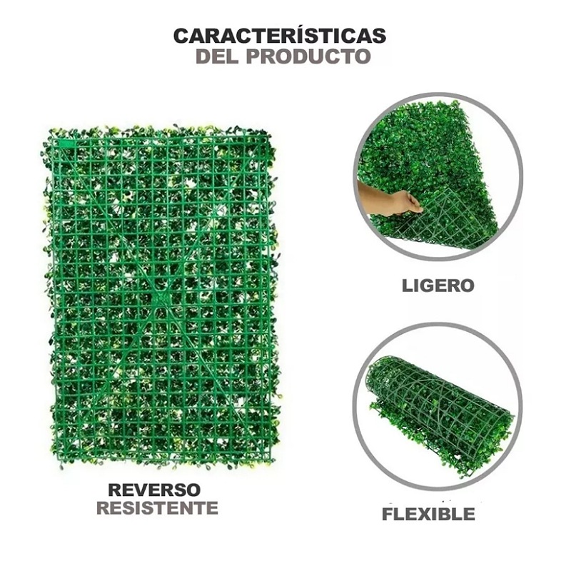 Muro Verde Follaje Artificial Sintético 60x40cm 20 Pzs