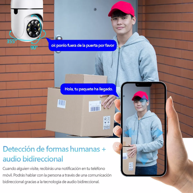 Camara Foco 360 Grados Wifi Ip Seguridad Espía Oculta Hd Spy