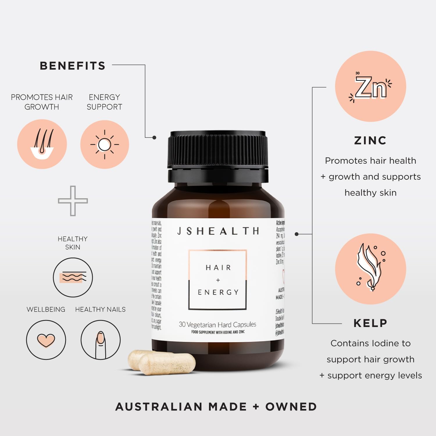 Vitaminas para el crecimiento del cabello Suplemento 30 cápsulas