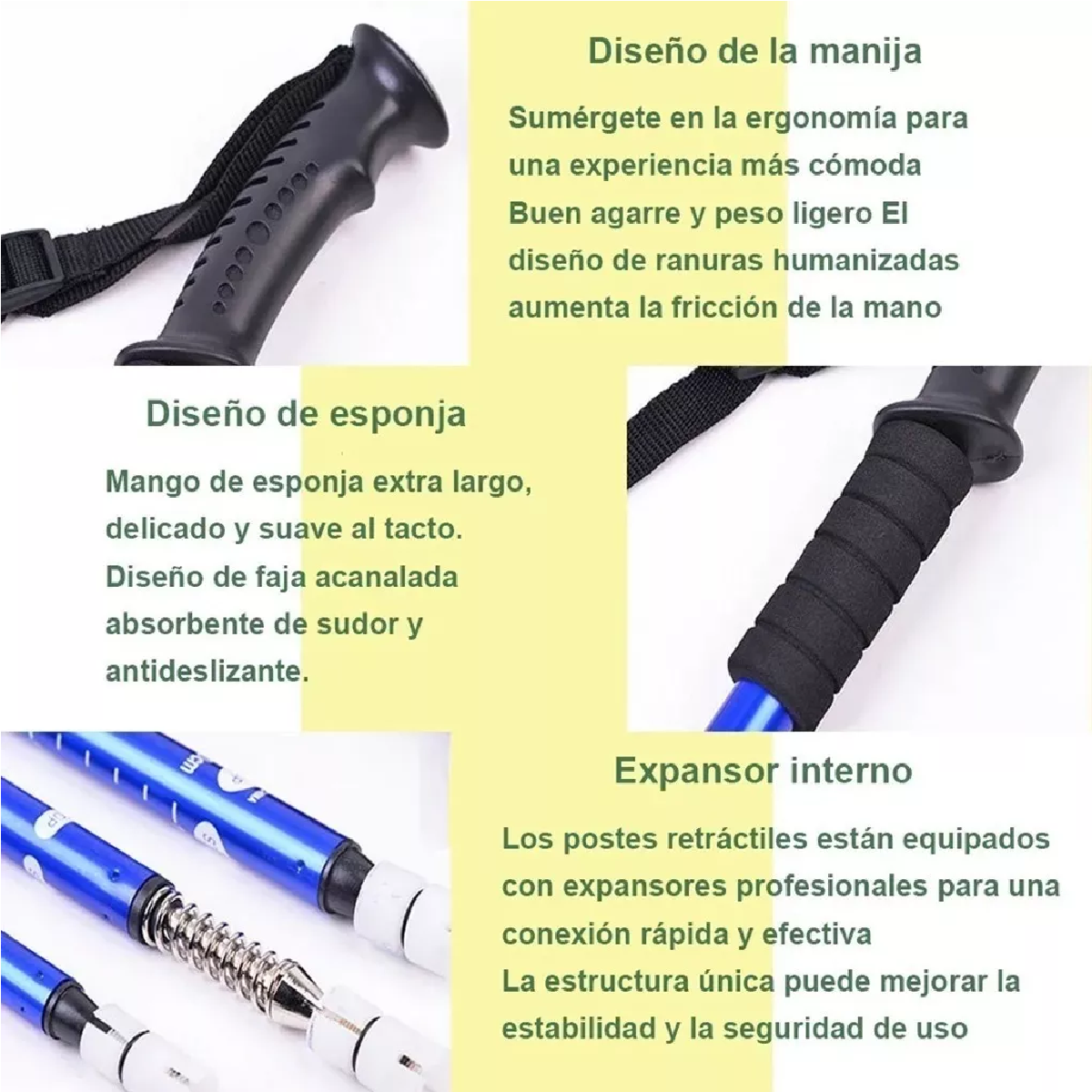 Bastón Plegable Ligero Senderismo Caminar Escalar Azul