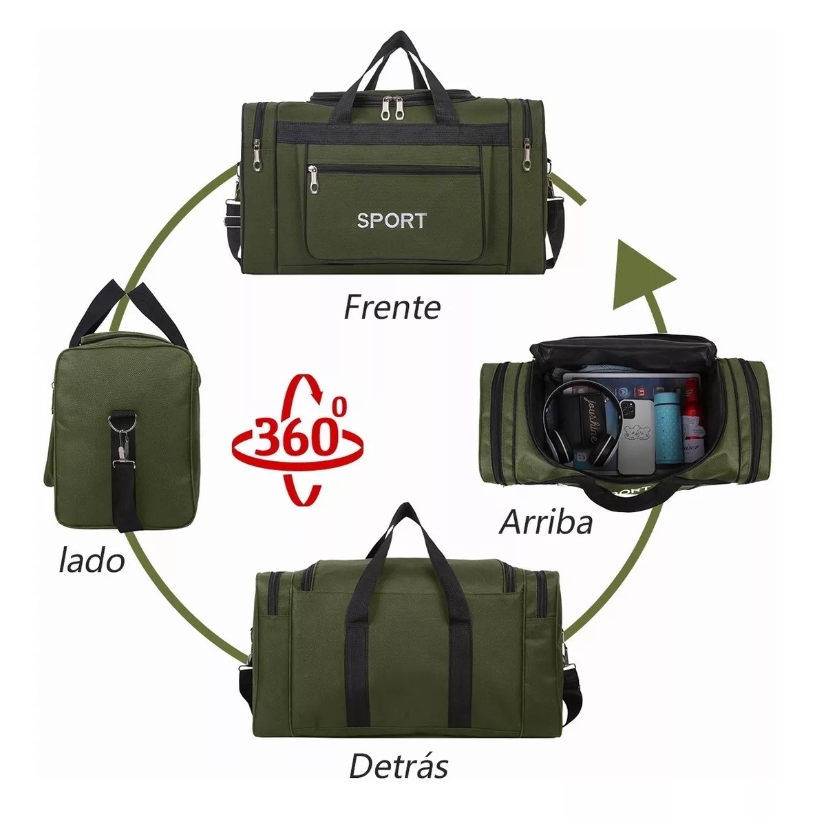 Alta Capacidad Maleta Deportiva Bolsa Gym Viaje Verde