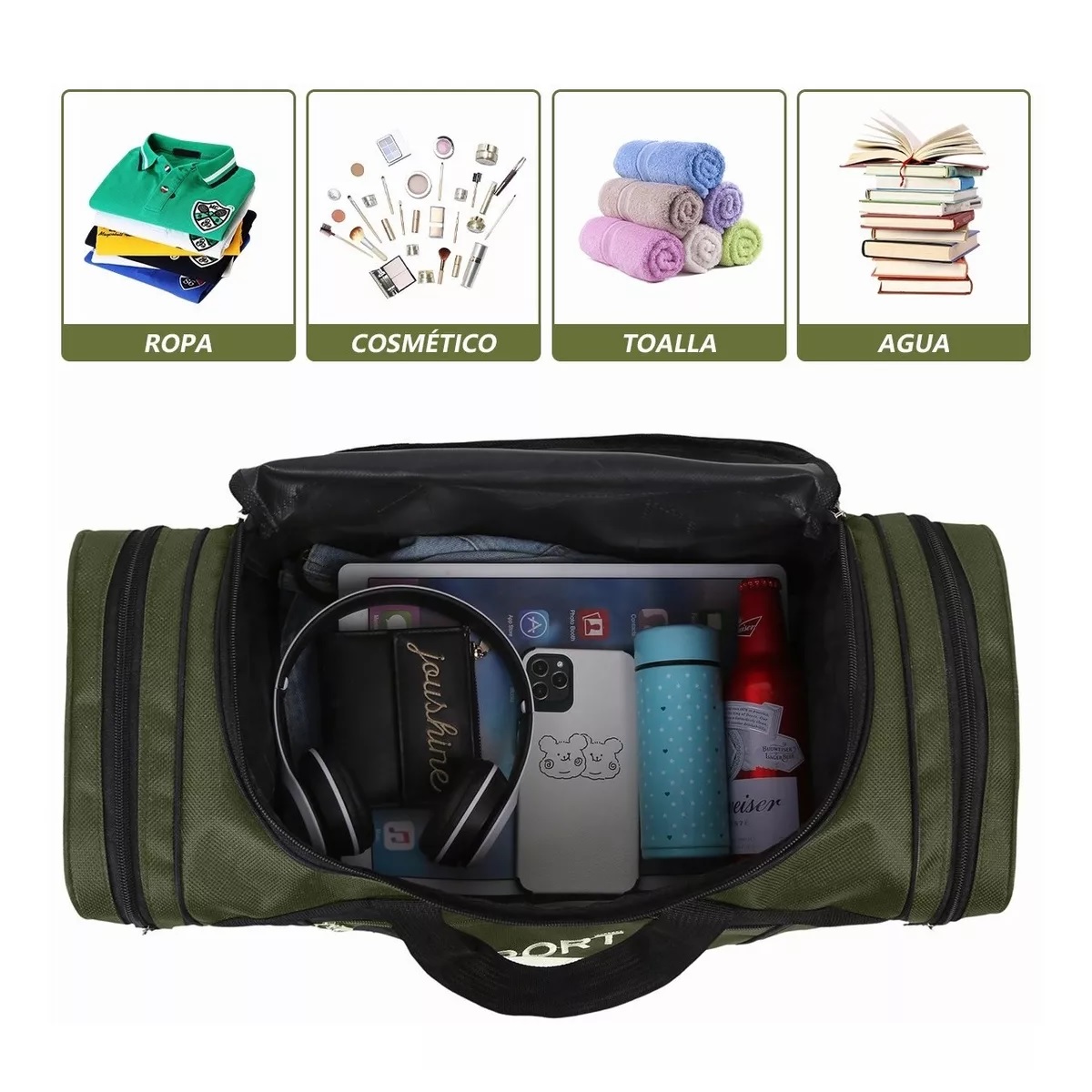 Alta Capacidad Maleta Deportiva Bolsa Gym Viaje Verde