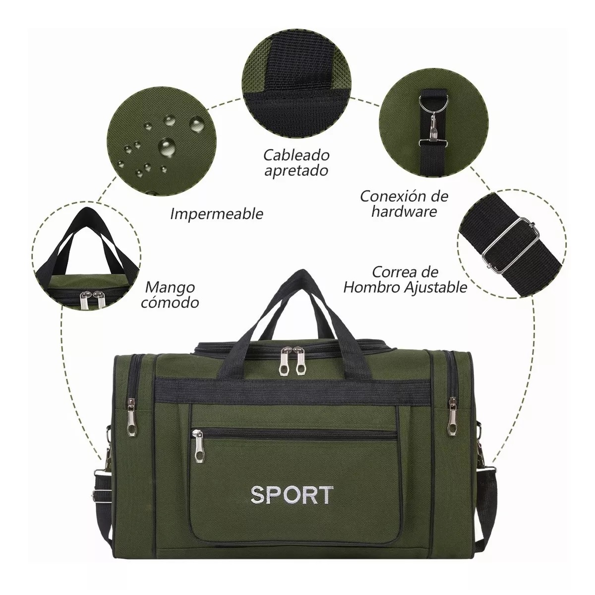 Alta Capacidad Maleta Deportiva Bolsa Gym Viaje Verde