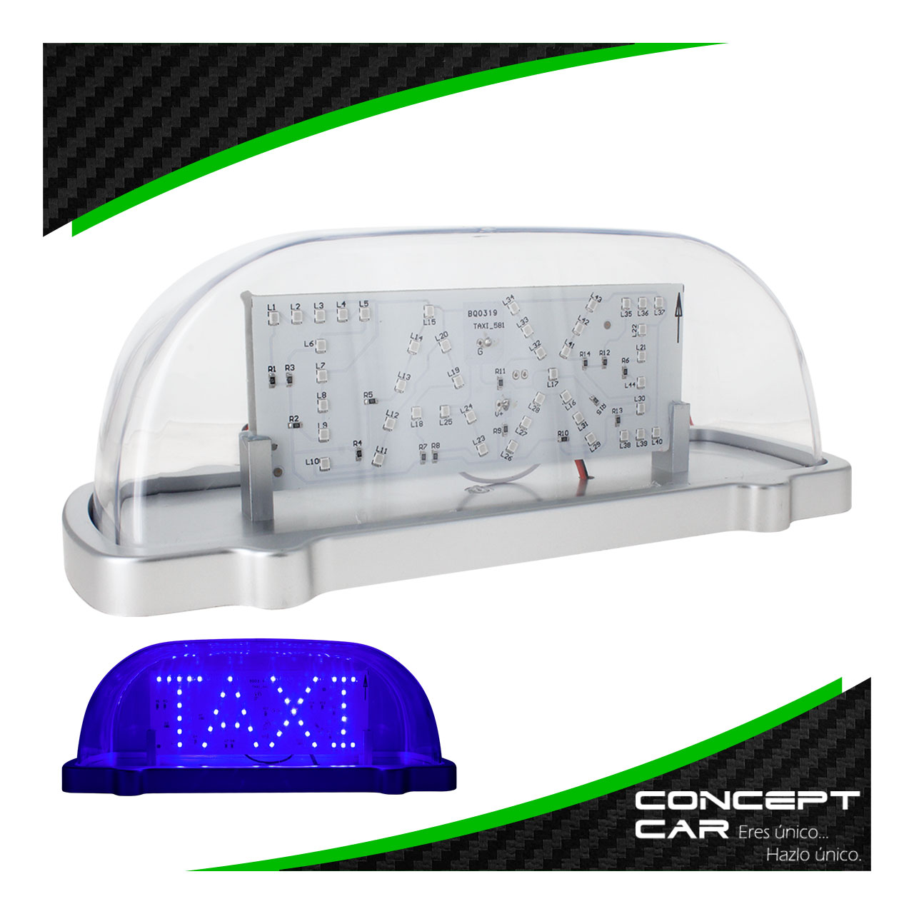Copete Acrilico Letrero Taxi Con Luz Led Doble Vista Iman