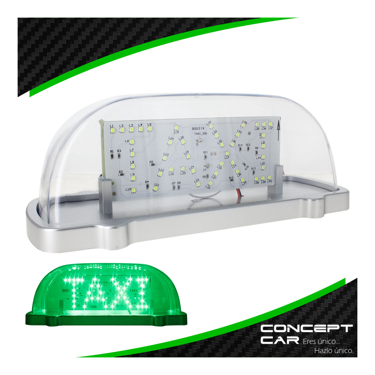 Copete Acrilico Letrero Taxi Con Luz Led Doble Vista Iman