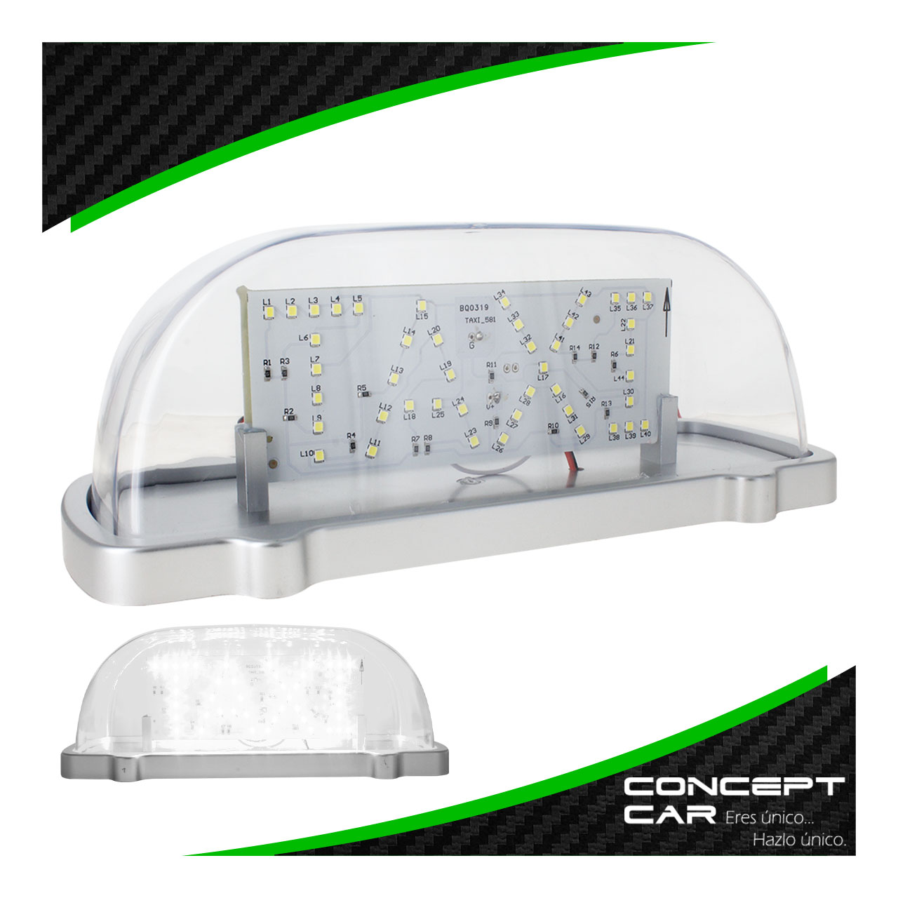 Copete Acrilico Letrero Taxi Con Luz Led Doble Vista Iman