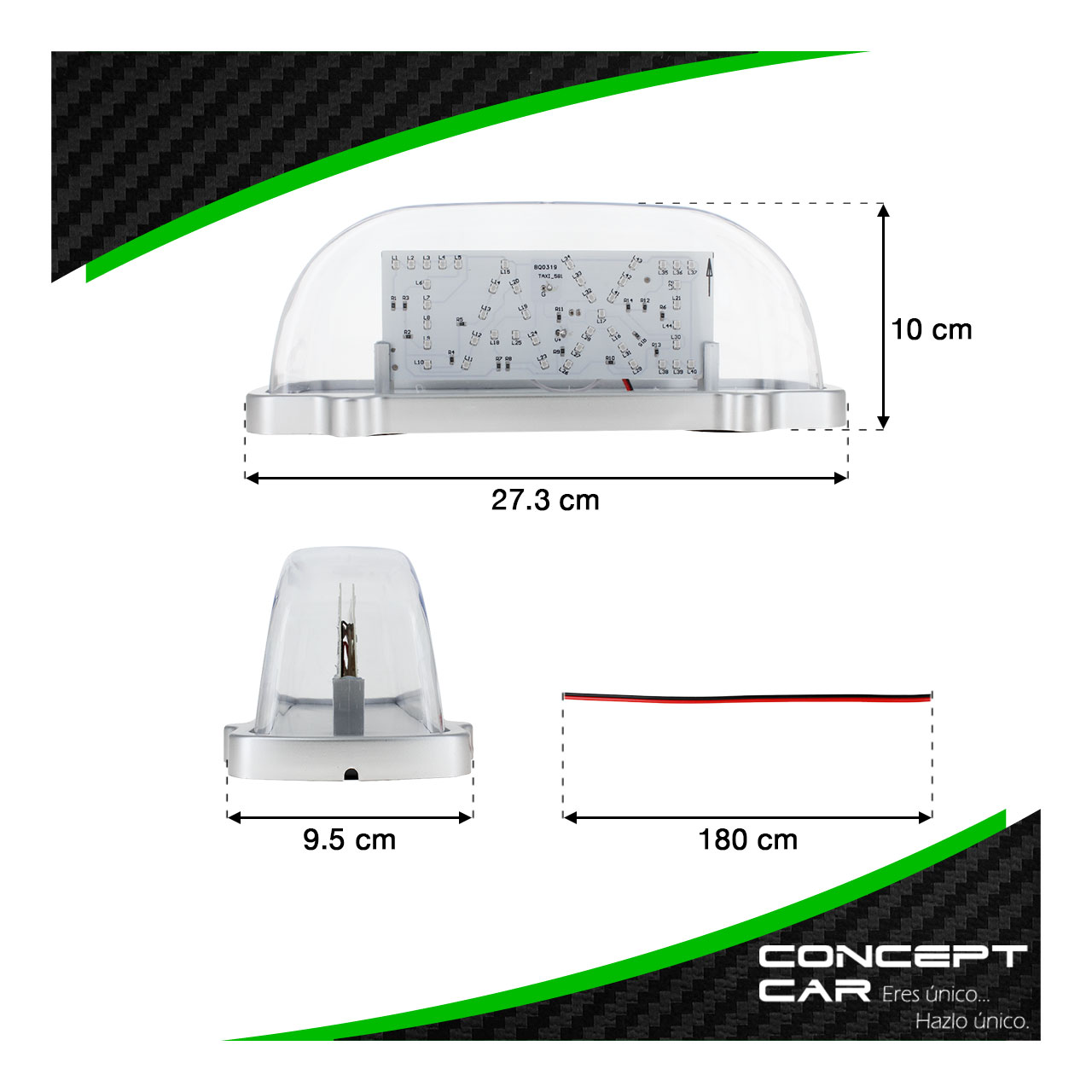 Copete Acrilico Letrero Taxi Con Luz Led Doble Vista Iman