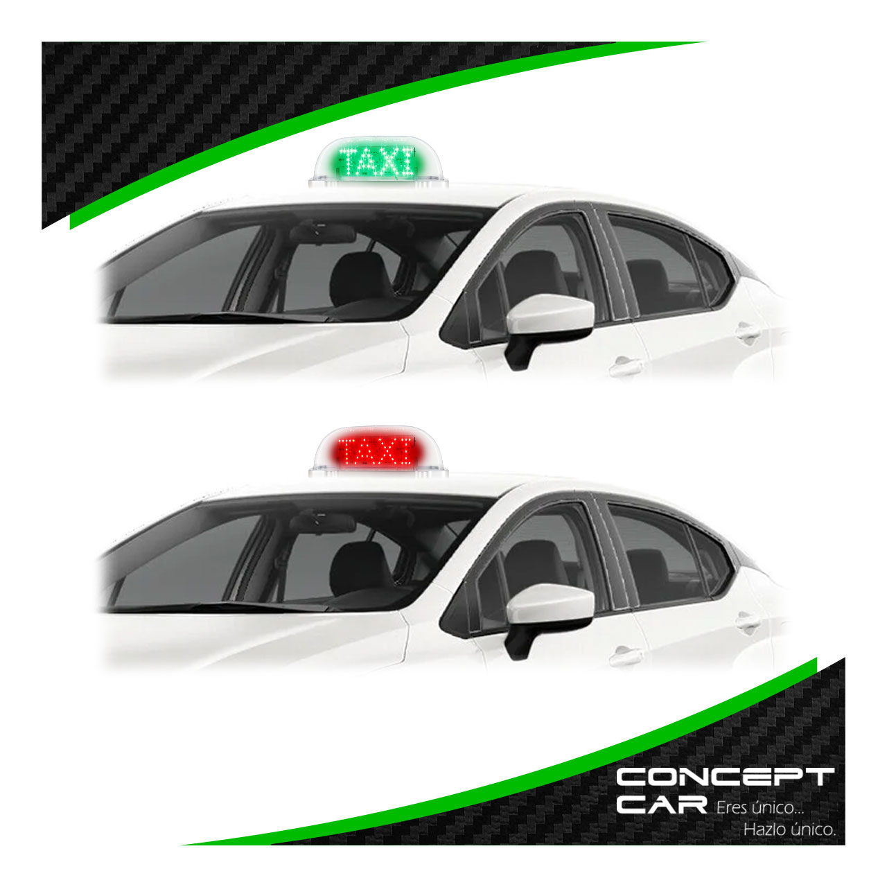 Copete Acrilico Letrero Taxi Con Luz Led Doble Vista Bicolor