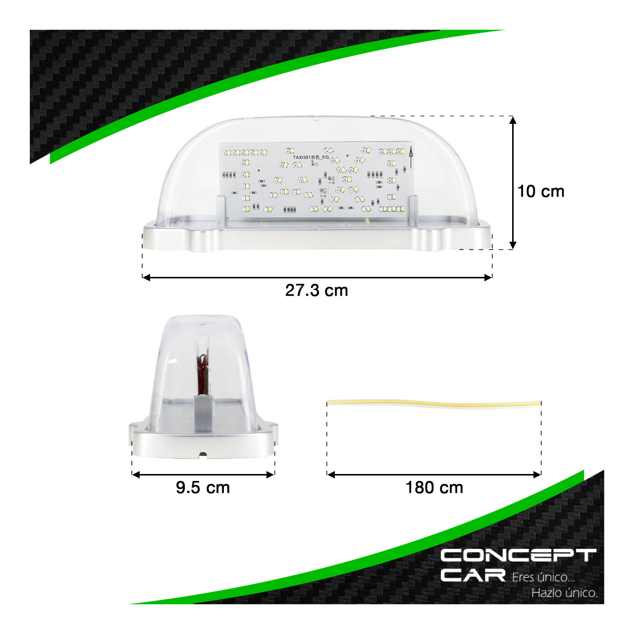 Copete Acrilico Letrero Taxi Con Luz Led Doble Vista Bicolor