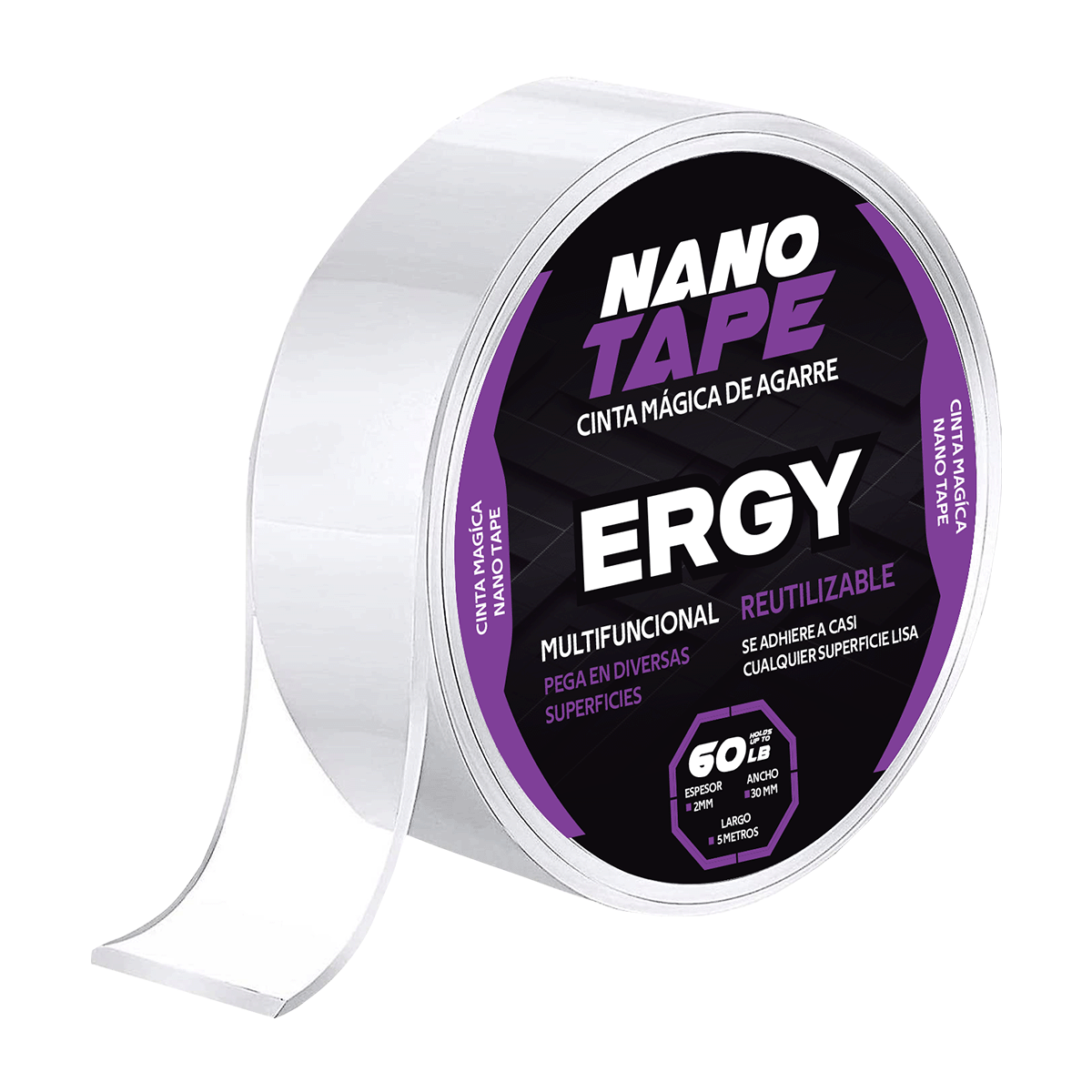 Cinta mágica doble cara reutilizable nano tape ERGY.