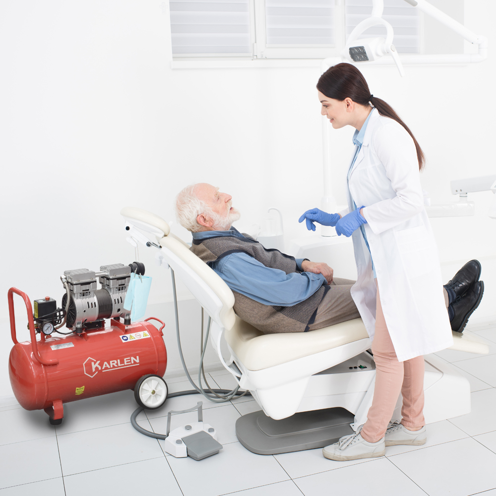 Compresor Libre De Aceite Tanque 50 litros 1HP 750W 110V/60 Silenciosa 58db Incluye Llantas Para Fácil Transportación Ideal Para Uso Dental