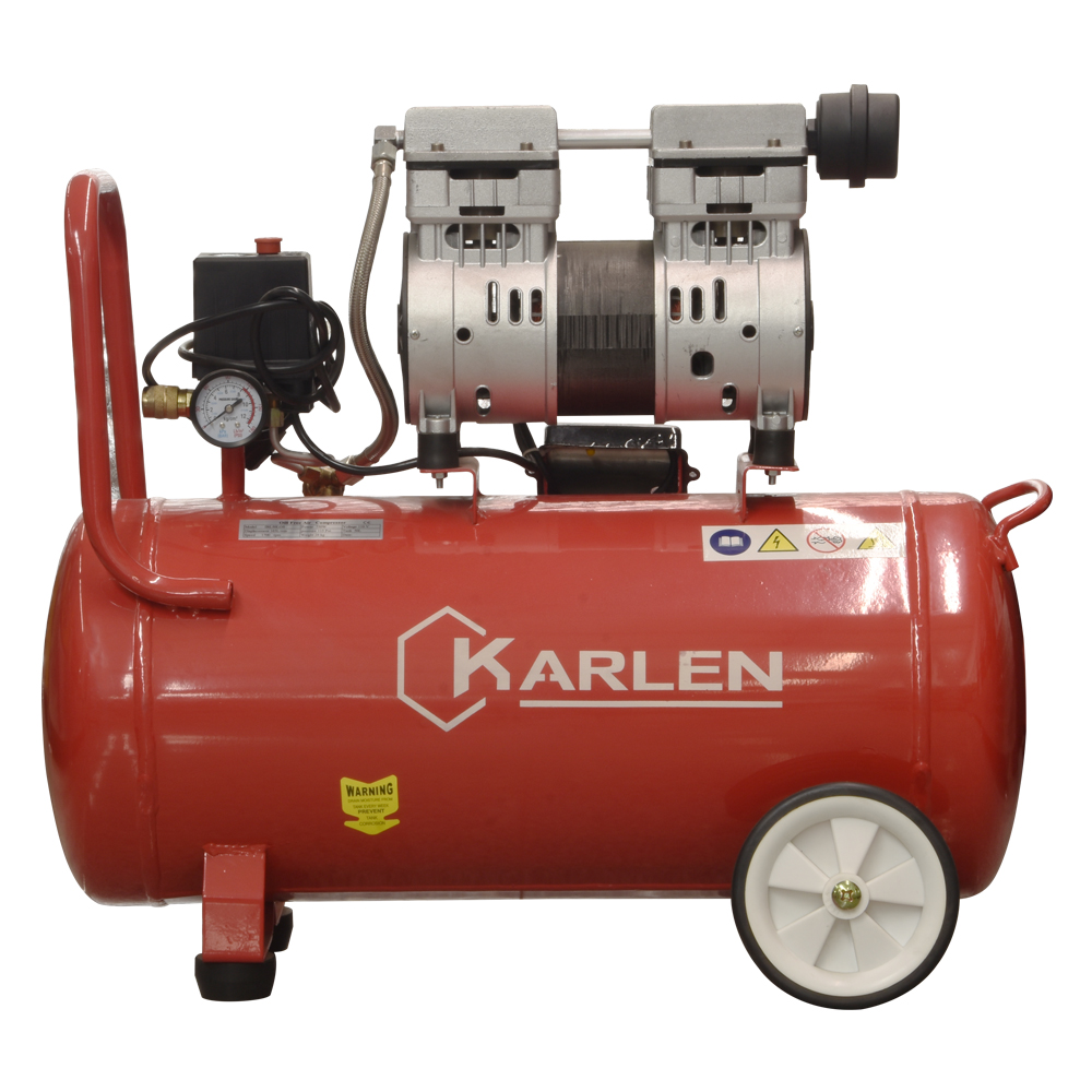 Compresor Libre De Aceite Tanque 50 litros 1HP 750W 110V/60 Silenciosa 58db Incluye Llantas Para Fácil Transportación Ideal Para Uso Dental Incluye Filtro de aire, Codo y arandelas, Capacitor, Válvula