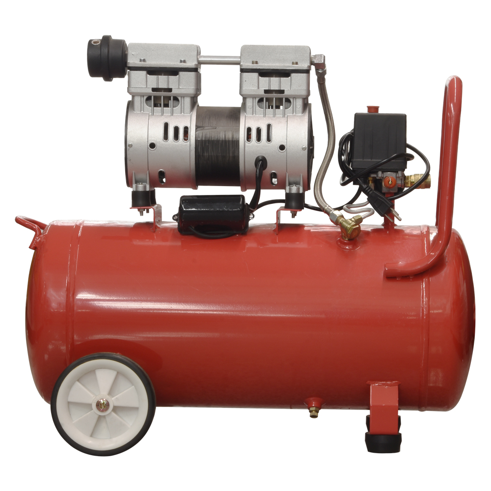 Compresor Libre De Aceite Tanque 50 litros 1HP 750W 110V/60 Silenciosa 58db Incluye Llantas Para Fácil Transportación Ideal Para Uso Dental Incluye Filtro de aire, Codo y arandelas, Capacitor, Válvula