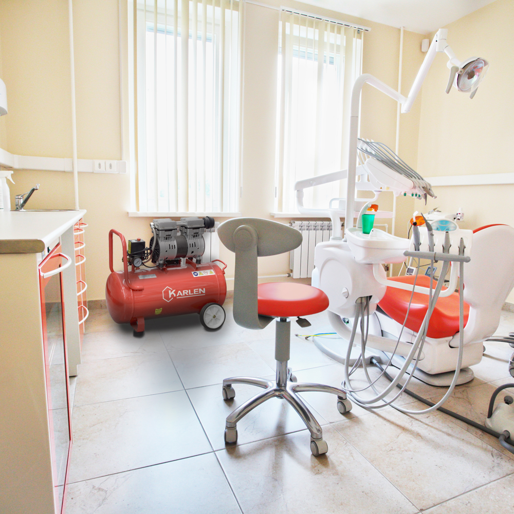 Compresor Libre De Aceite Tanque 50 litros 1HP 750W 110V/60 Silenciosa 58db Incluye Llantas Para Fácil Transportación Ideal Para Uso Dental Incluye Filtro de aire, Codo y arandelas, Capacitor, Válvula