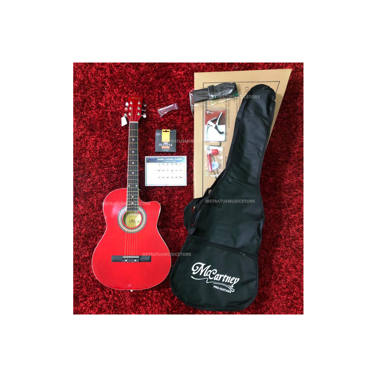 Guitarra Electroacústica McCartney Roja Con Cuerdas de Acero