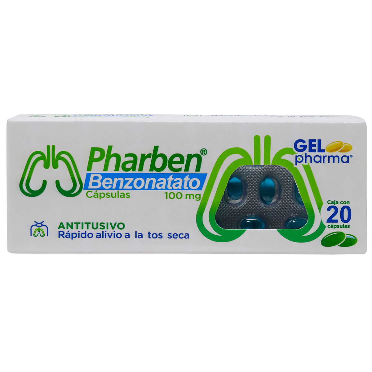 PHARMABEN BENZONATATO 20 CAPSULAS 100 MG GEL PHARMA