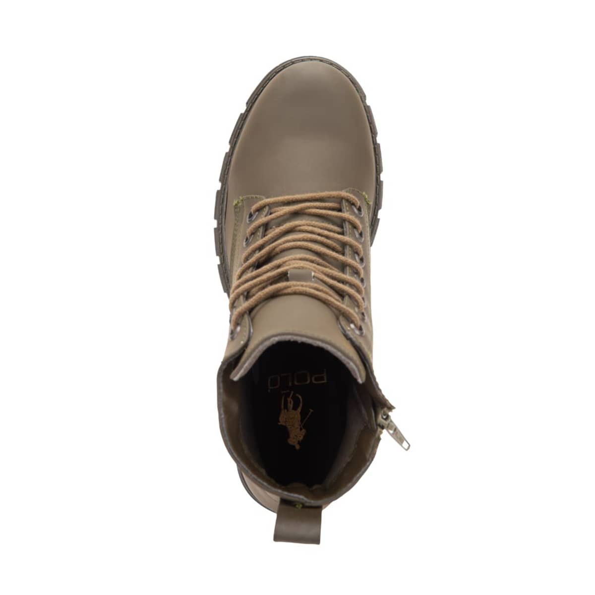 Bota militar para mujer, de nobuck con agujetas y suela track, color verde olivo, marca HPC Polo, mod. 1110566