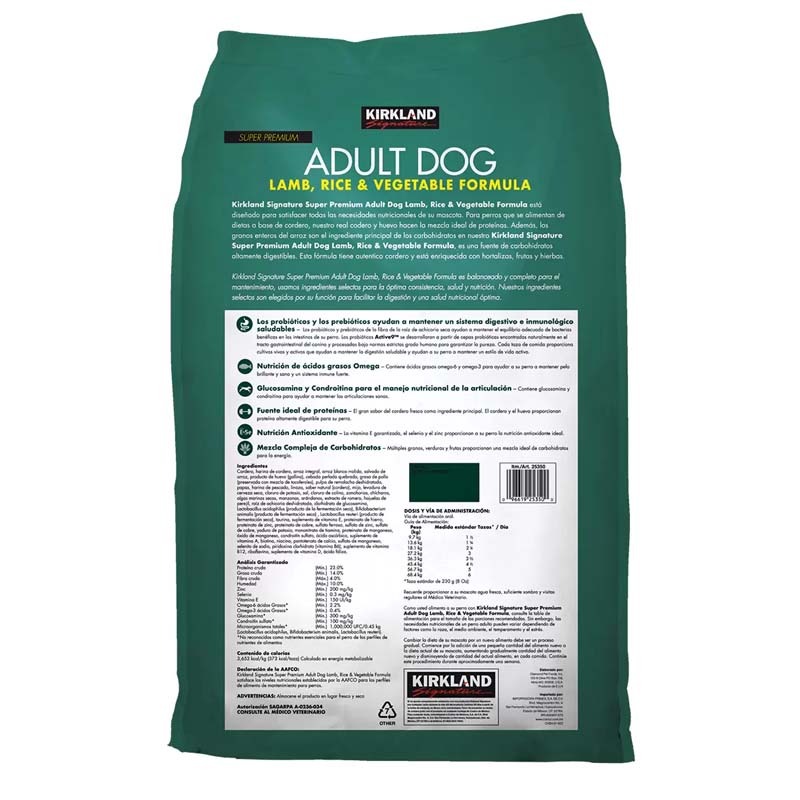 Alimento Para Perro Kirkland Cordero Arroz Verduras 18.1 Kg