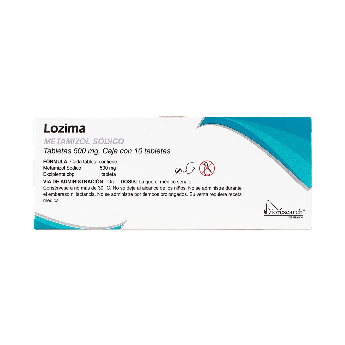 LOZIMA METAMIZOL SODICO, 10 TABLETAS 500 MG, BIORESEARCH