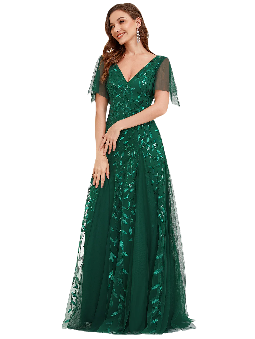 Vestido Elegante de Fiesta Largo Verde Esmeralda para Mujer con Lentejuela Sirena Cuello V Manga Corta T Ch a Talla Extra