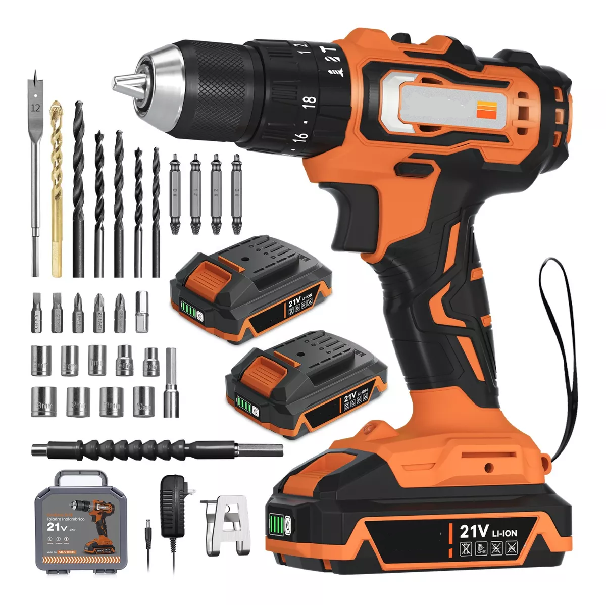 Taladro Percutor Inalámbrico Con 2 Baterías De Litio