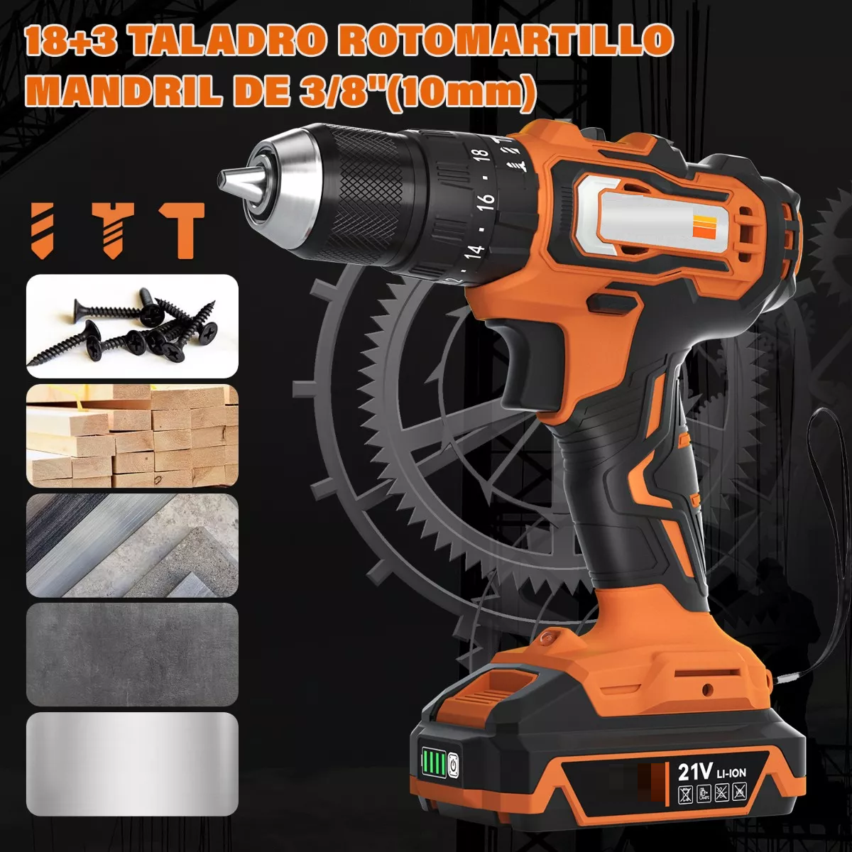 Taladro Percutor Inalámbrico Con 2 Baterías De Litio