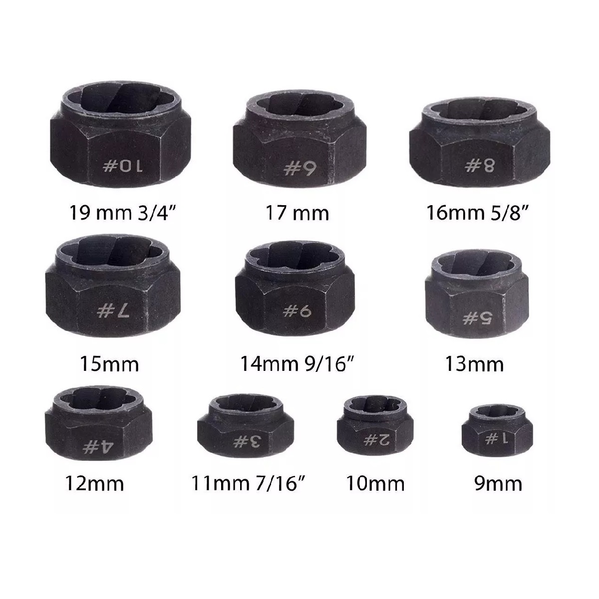 Extractores De Birlos Tornillos Tuercas 9-19mm Estuche 10pie