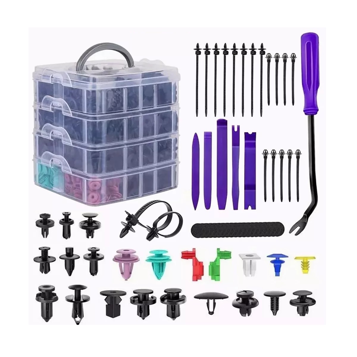 Set Grapas Automotrices 1211 Pzs Con Quita Grapas Molduras