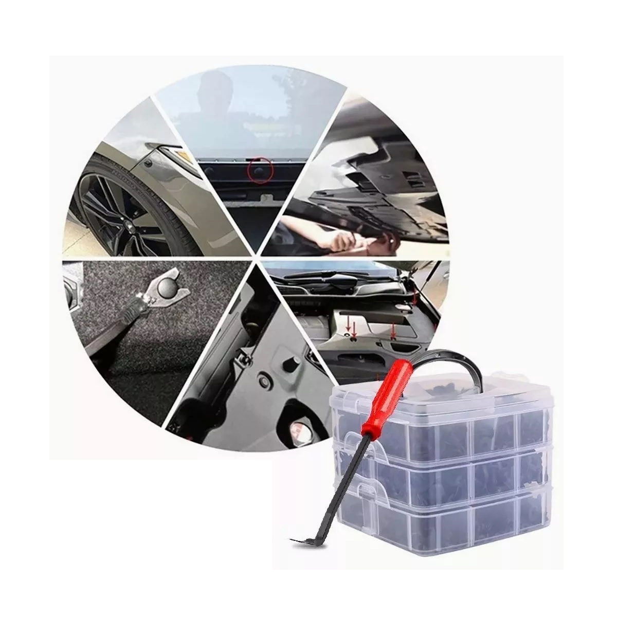 Set Grapas Automotrices 1211 Pzs Con Quita Grapas Molduras
