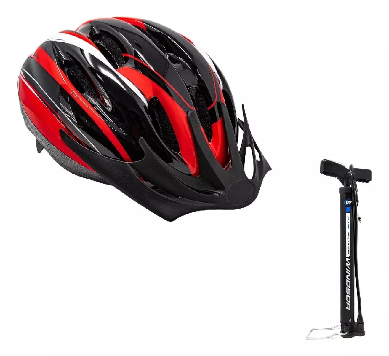 CASCO DE BICICLETA UNISEX T-54/58 + BOMBA P/BICICLETA WINDSOR ROJO ENDY2