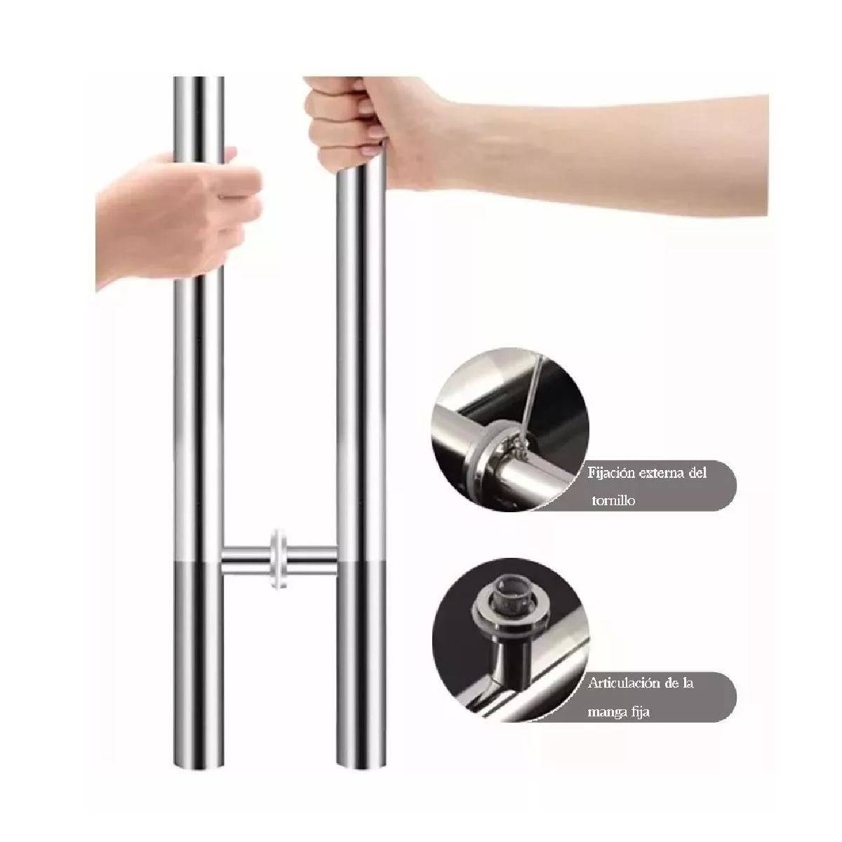 Jaladera Acero Inoxidable Tipo H Puerta Cristal,60cm, Satín Plata