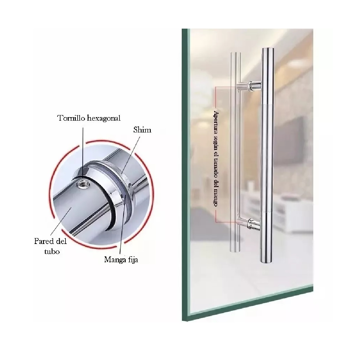 Jaladera Acero Inoxidable Tipo H Puerta Cristal,60cm, Satín Plata