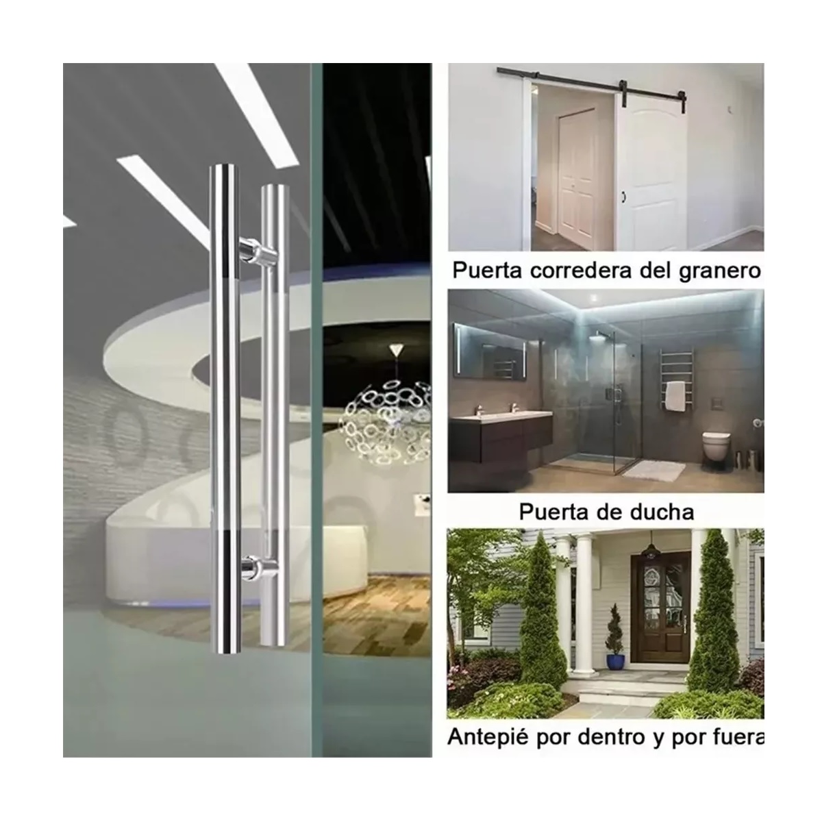 Jaladera Acero Inoxidable Tipo H Puerta Cristal,60cm, Satín Plata