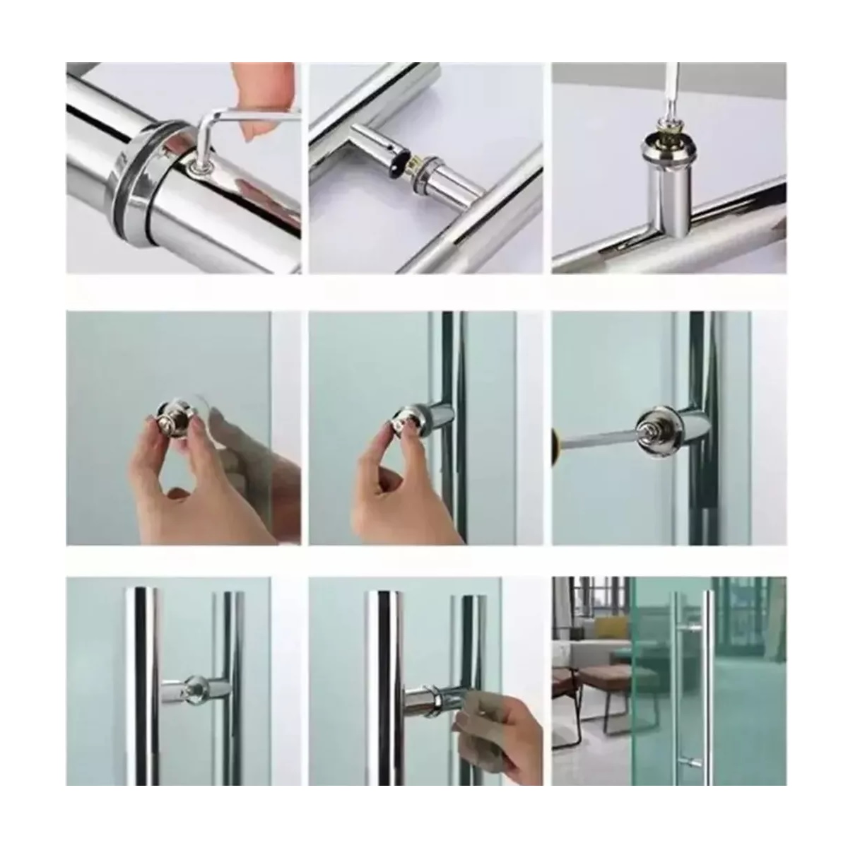 Jaladera Acero Inoxidable Tipo H Puerta Cristal,60cm, Satín Plata