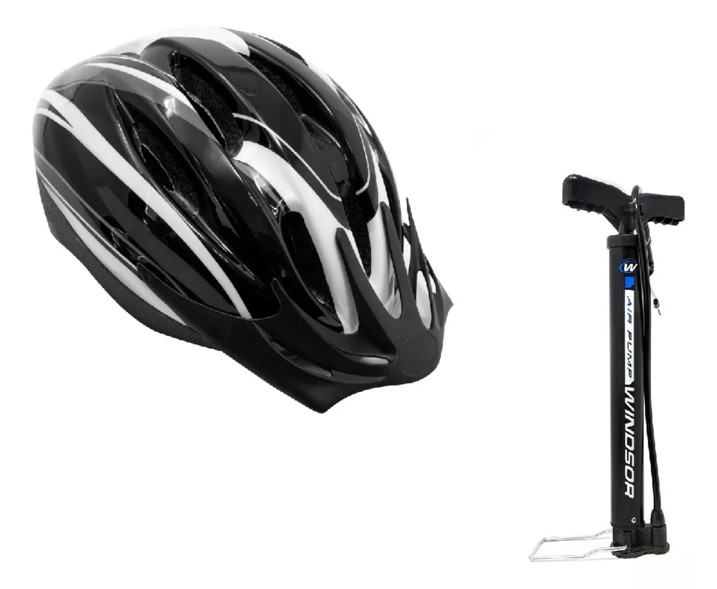 CASCO DE BICICLETA UNISEX T-54/58 + BOMBA P/BICICLETA WINDSOR NEGRO ENDY2